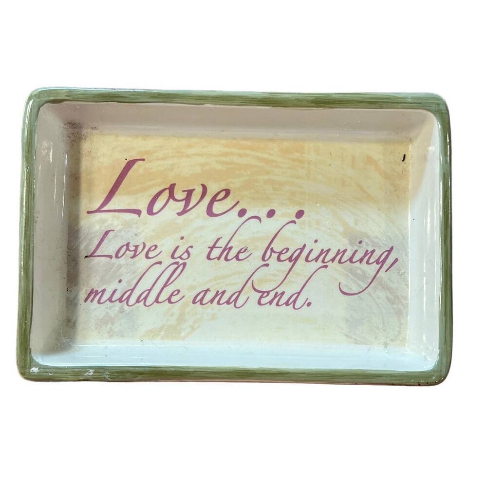 Y2K Allure‎ Ceramic Love Quote on Soap Dish Pink Green Beige Bathroom Decor 2006